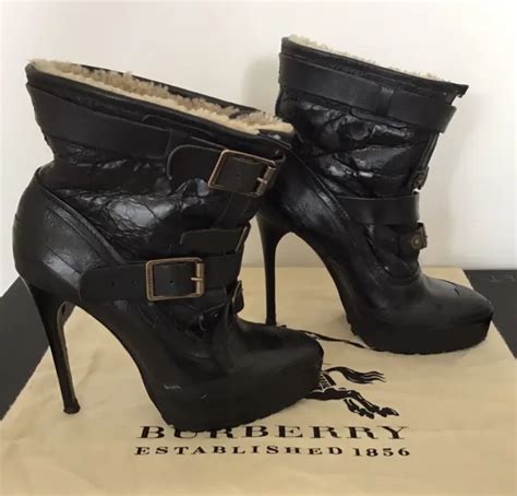 Burberry Prorsum Runway Black Leather Aviator Shearling Ankle 